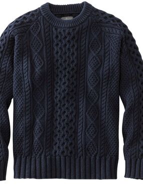 L.L. Bean 100% Cotton Fisherman Navy Cable Crewneck Sweater
